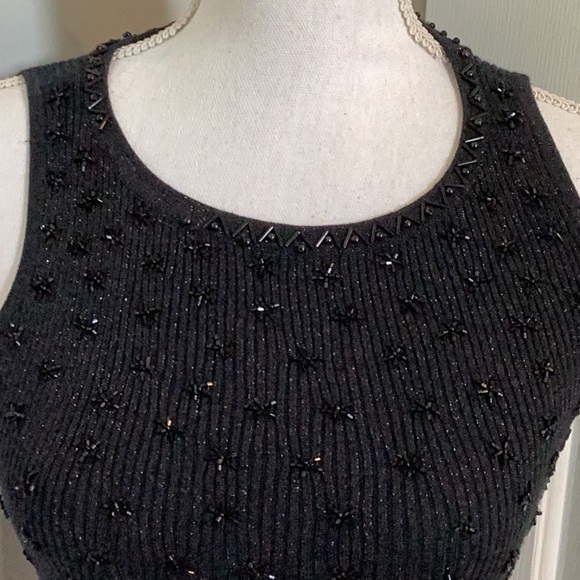 Cache Vintage Black Metallic Beaded Sleeveless Sweater - Picture 4 of 8
